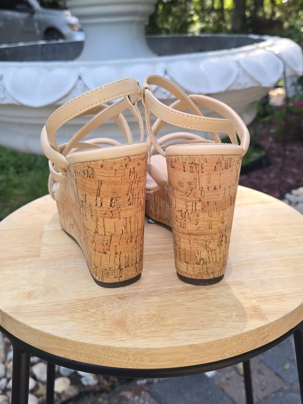 Neutral Beige Cork Platform Strappy Sandals - Women